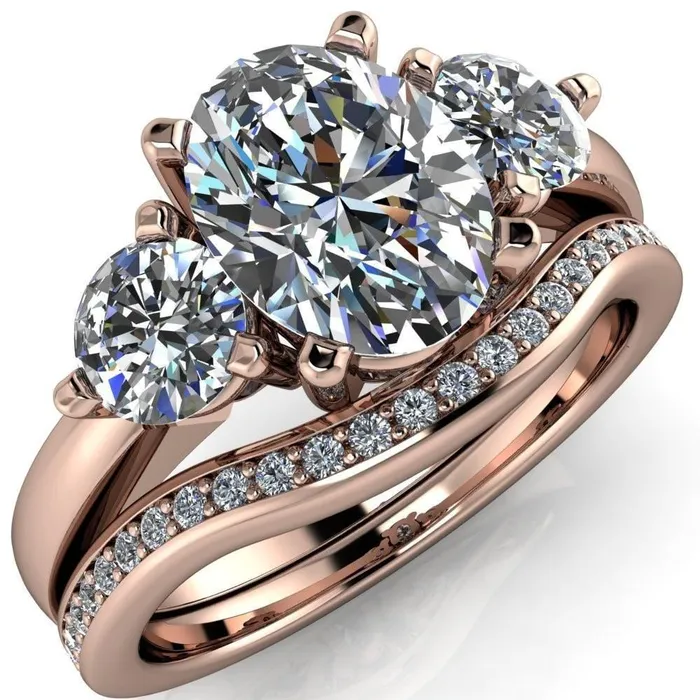 Fire Brilliance Rings Giselle Oval Center Stone Trinity Under Bezel Engagement Ring Fire Brilliance Rings Giselle Oval Center Stone Trinity Under Bezel Engagement Ring