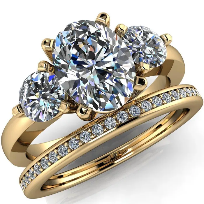 Fire Brilliance Rings Giselle Oval Center Stone Trinity Under Bezel Engagement Ring