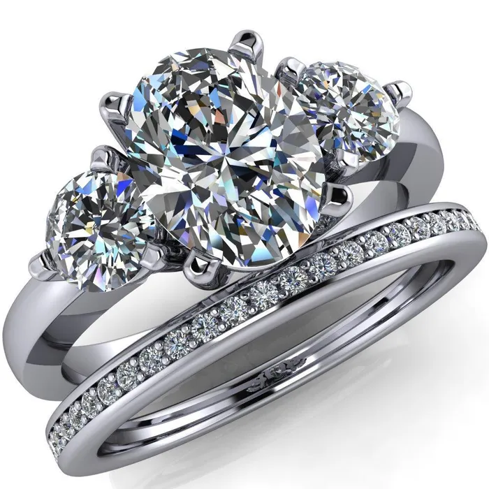 Fire Brilliance Rings Giselle Oval Center Stone Trinity Under Bezel Engagement Ring