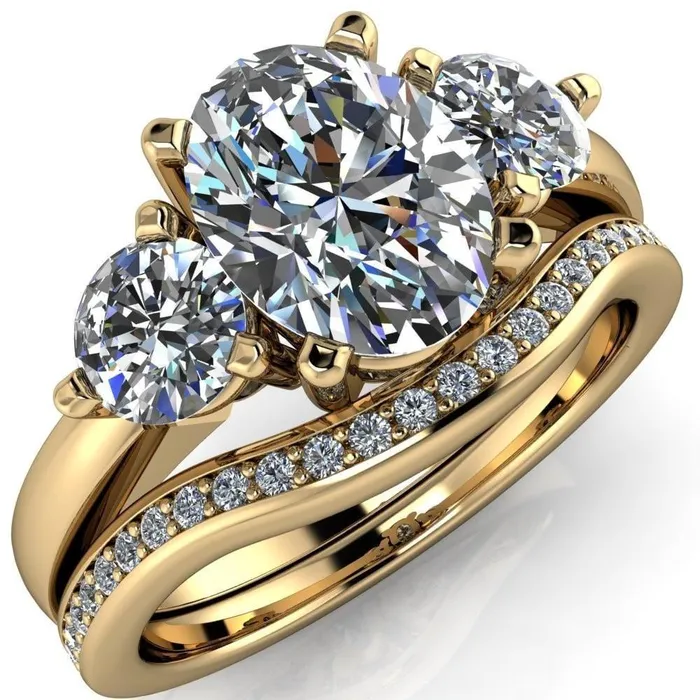 Fire Brilliance Rings Giselle Oval Center Stone Trinity Under Bezel Engagement Ring