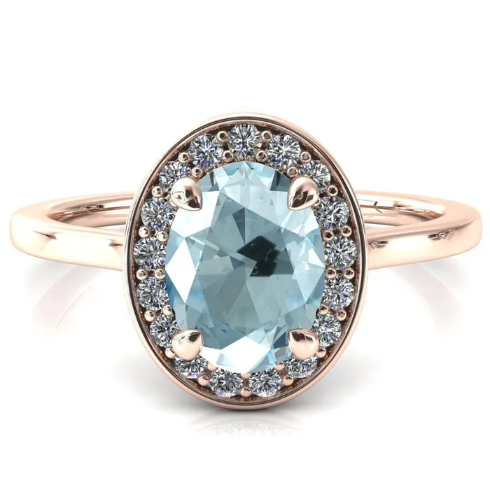 Fire Brilliance Rings Holly Oval Aqua Blue Spinel 4 Prong Pinpoint Floating Halo Scalloped Cathedral Ring