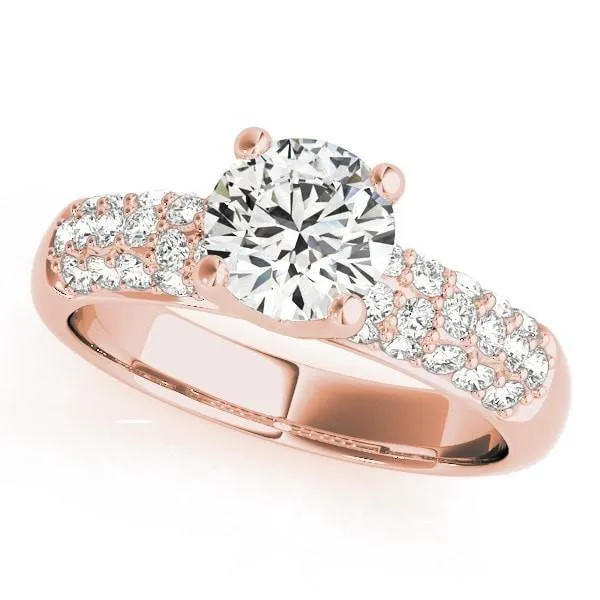 Fire Brilliance Rings Ines Round Center Stone Triple Diamond Row Pave 4 Prong Engagement Ring