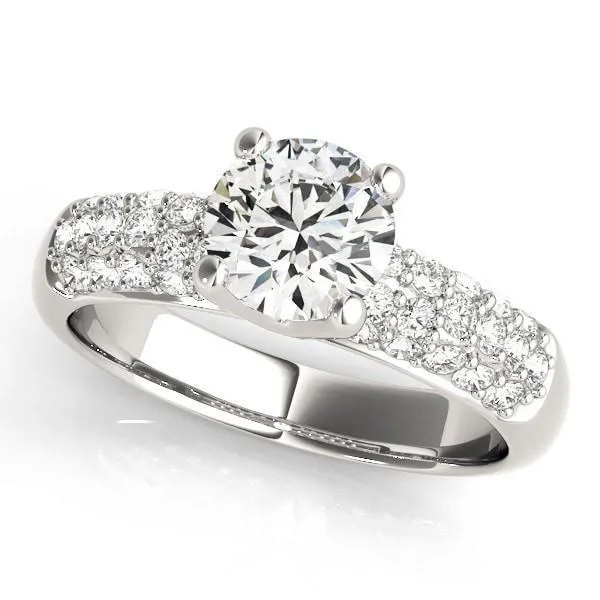 Fire Brilliance Rings Ines Round Center Stone Triple Diamond Row Pave 4 Prong Engagement Ring