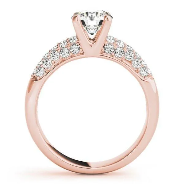 Fire Brilliance Rings Ines Round Center Stone Triple Diamond Row Pave 4 Prong Engagement Ring