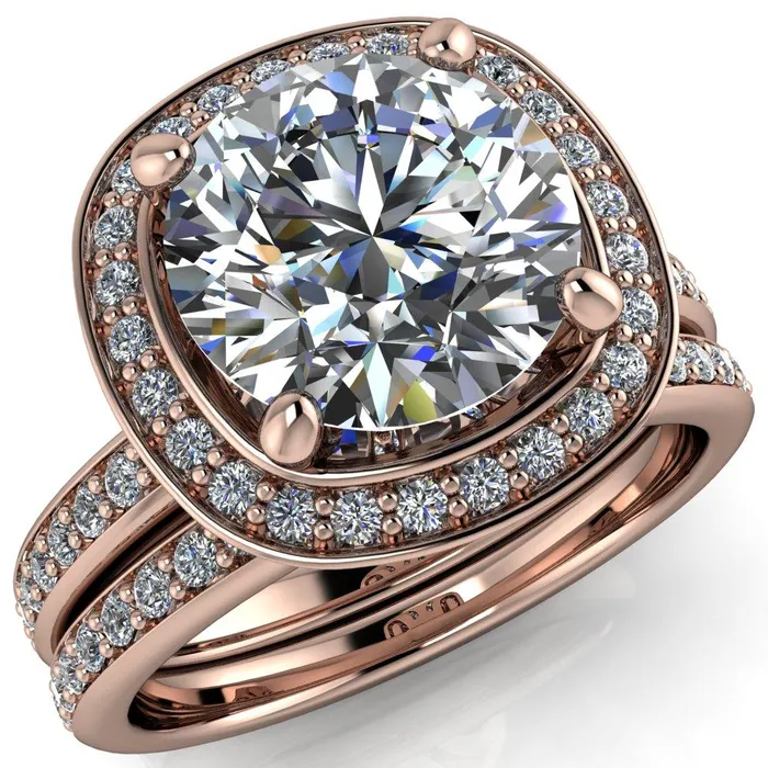 Fire Brilliance Rings Juliana Round Center Stone Halo and Half Eternity Ring Fire Brilliance Rings Juliana Round Center Stone Halo and Half Eternity Ring