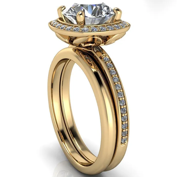 Fire Brilliance Rings Juliana Round Center Stone Halo and Half Eternity Ring