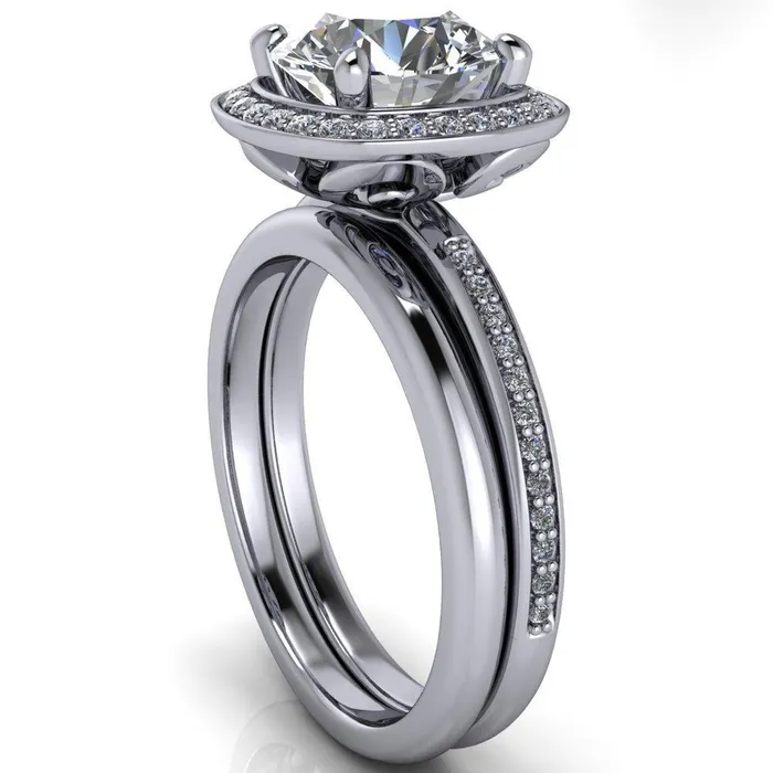 Fire Brilliance Rings Juliana Round Center Stone Halo and Half Eternity Ring