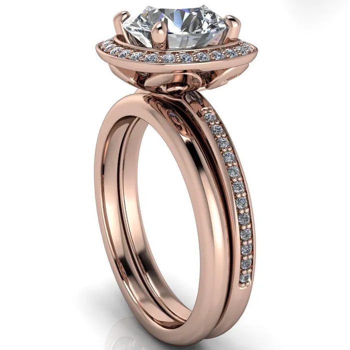 Fire Brilliance Rings Juliana Round Center Stone Halo and Half Eternity Ring