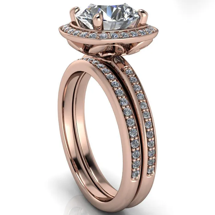 Fire Brilliance Rings Juliana Round Center Stone Halo and Half Eternity Ring