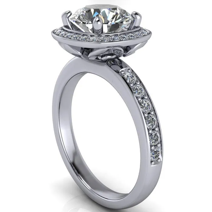 Fire Brilliance Rings Juliana Round Center Stone Halo and Half Eternity Ring