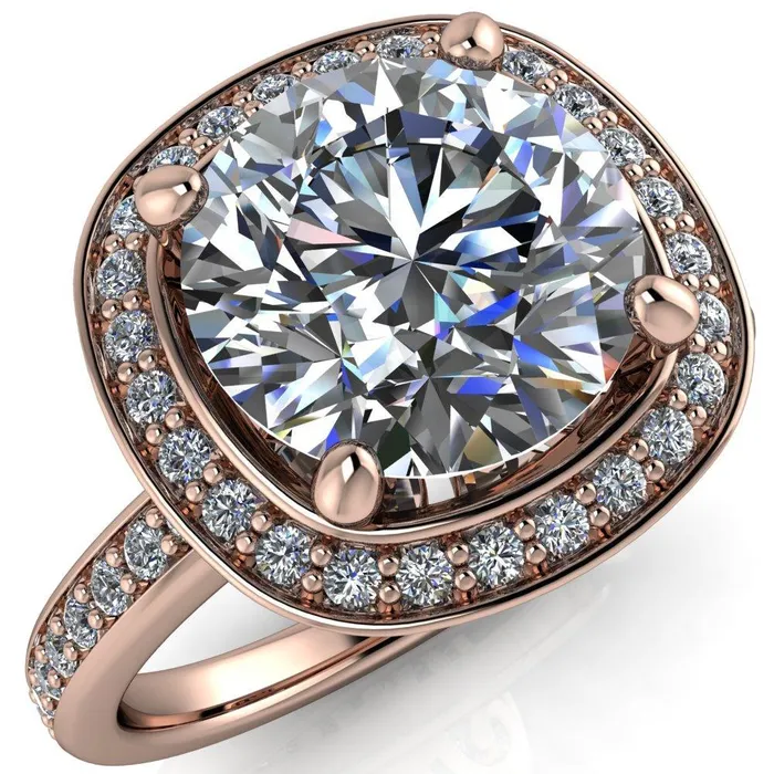 Fire Brilliance Rings Juliana Round Center Stone Halo and Half Eternity Ring