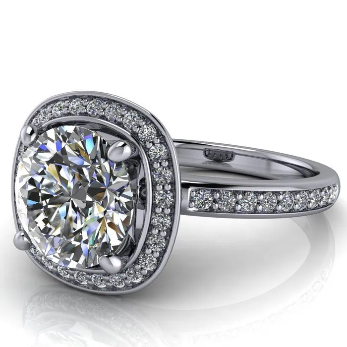 Fire Brilliance Rings Juliana Round Center Stone Halo and Half Eternity Ring