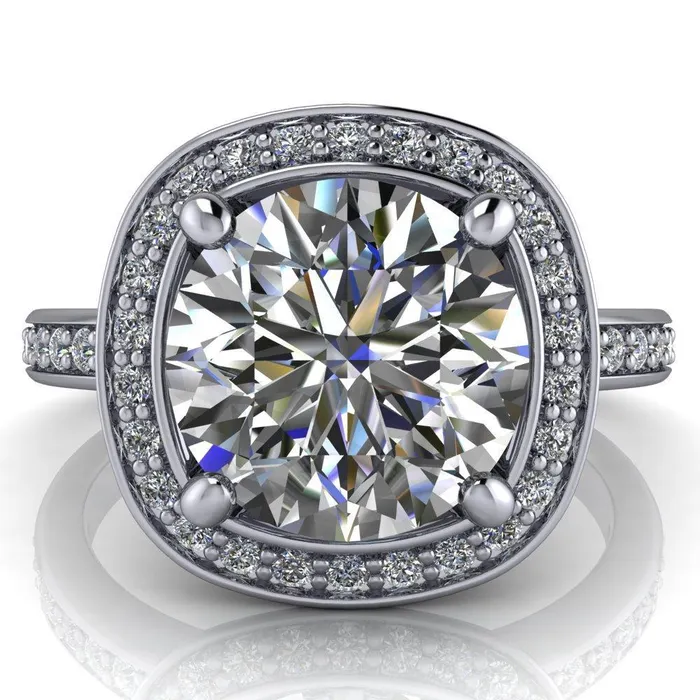 Fire Brilliance Rings Juliana Round Center Stone Halo and Half Eternity Ring
