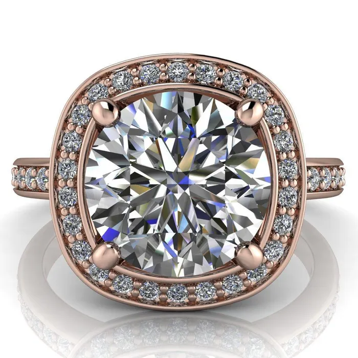 Fire Brilliance Rings Juliana Round Center Stone Halo and Half Eternity Ring