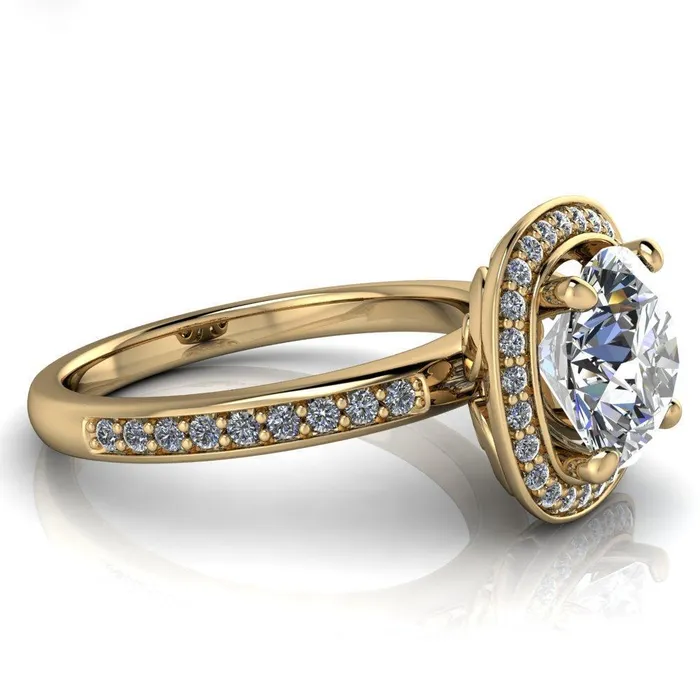 Fire Brilliance Rings Juliana Round Center Stone Halo and Half Eternity Ring