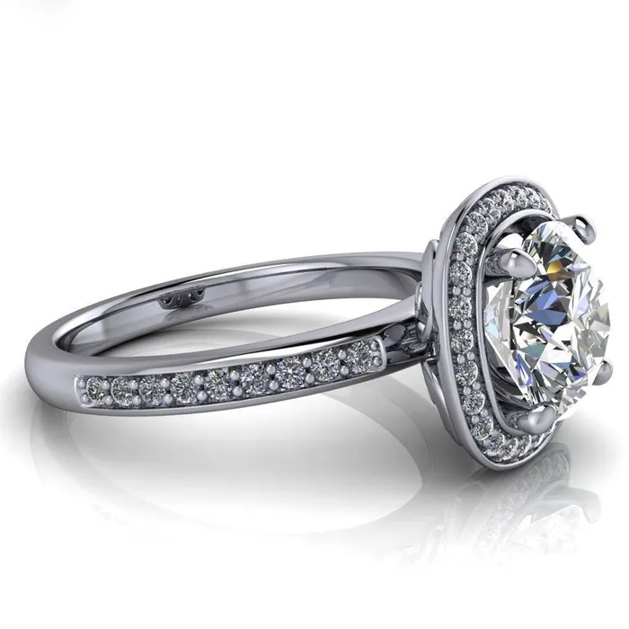 Fire Brilliance Rings Juliana Round Center Stone Halo and Half Eternity Ring