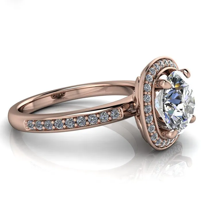 Fire Brilliance Rings Juliana Round Center Stone Halo and Half Eternity Ring