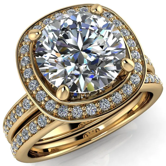 Fire Brilliance Rings Juliana Round Center Stone Halo and Half Eternity Ring