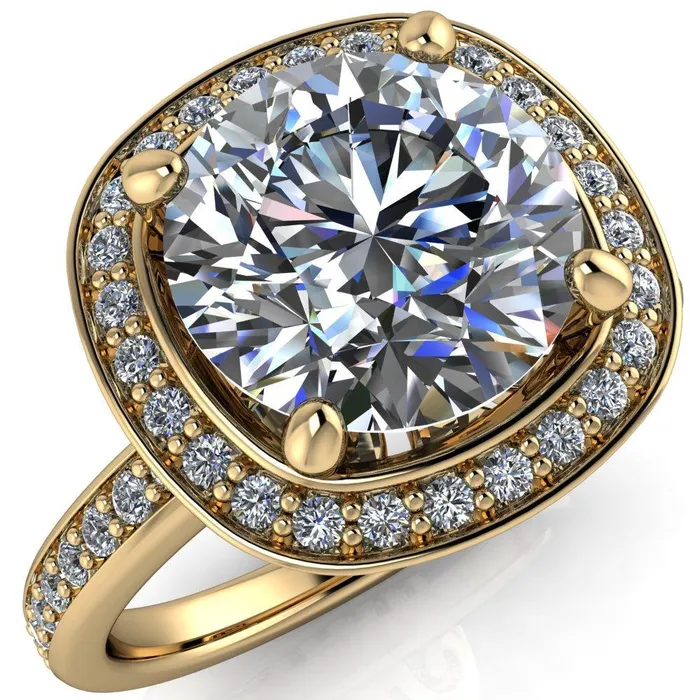 Fire Brilliance Rings Juliana Round Center Stone Halo and Half Eternity Ring