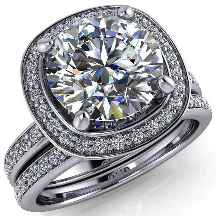 Fire Brilliance Rings Juliana Round Center Stone Halo and Half Eternity Ring