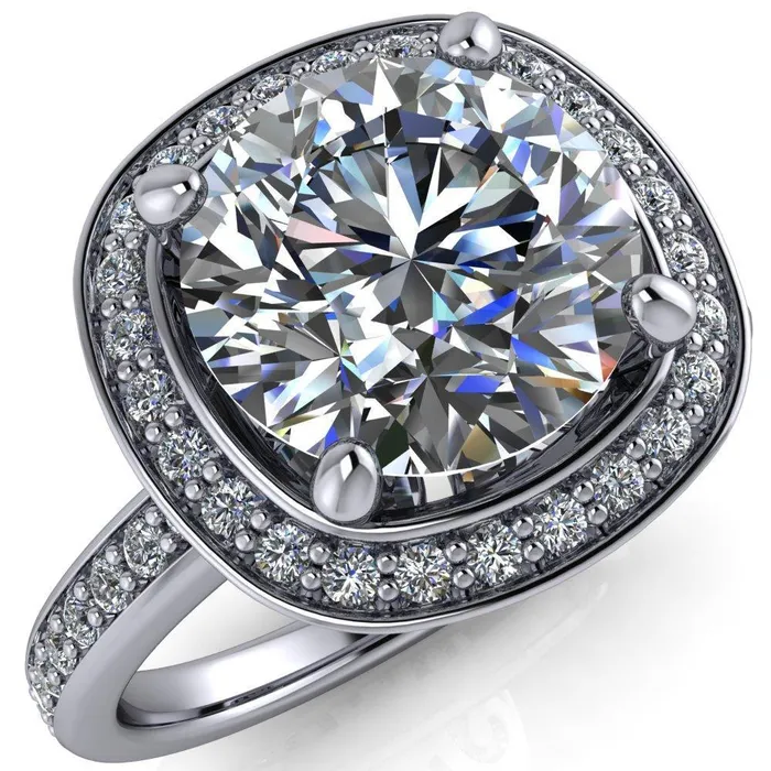 Fire Brilliance Rings Juliana Round Center Stone Halo and Half Eternity Ring