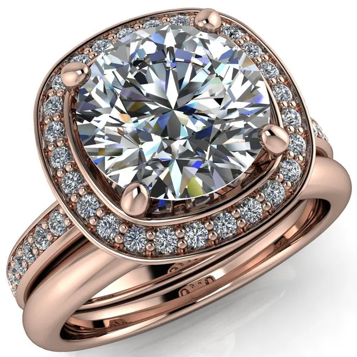 Fire Brilliance Rings Juliana Round Center Stone Halo and Half Eternity Ring