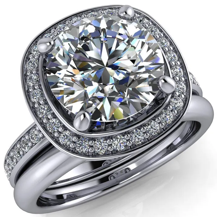 Fire Brilliance Rings Juliana Round Center Stone Halo and Half Eternity Ring