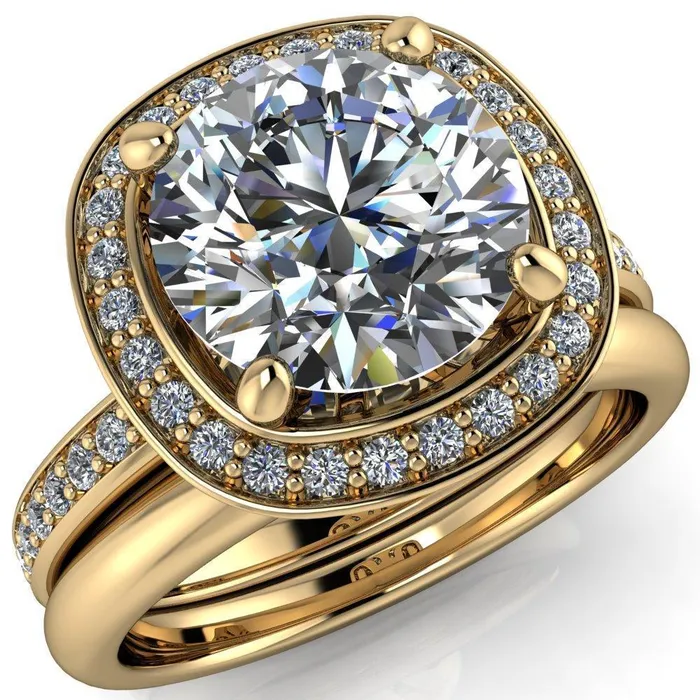 Fire Brilliance Rings Juliana Round Center Stone Halo and Half Eternity Ring
