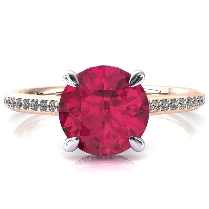 Fire Brilliance Rings Kiki Round Ruby 4 Prongs Claw Floating Halo 12 Pinpoint Inverted Cathedral Ring