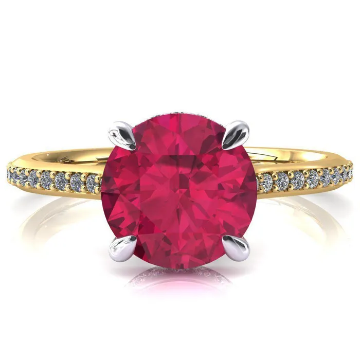 Fire Brilliance Rings Kiki Round Ruby 4 Prongs Claw Floating Halo 12 Pinpoint Inverted Cathedral Ring