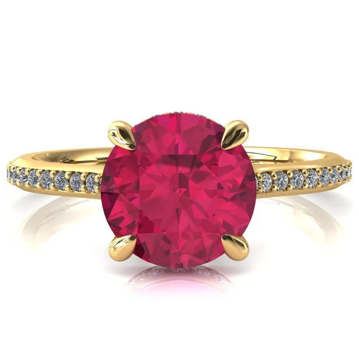 Fire Brilliance Rings Kiki Round Ruby 4 Prongs Claw Floating Halo 12 Pinpoint Inverted Cathedral Ring