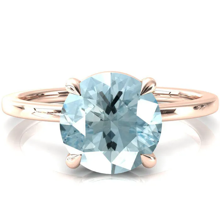 Fire Brilliance Rings Lyla Round Aqua Blue Spinel 4 Claw Prong Single Rail Solitaire Ring