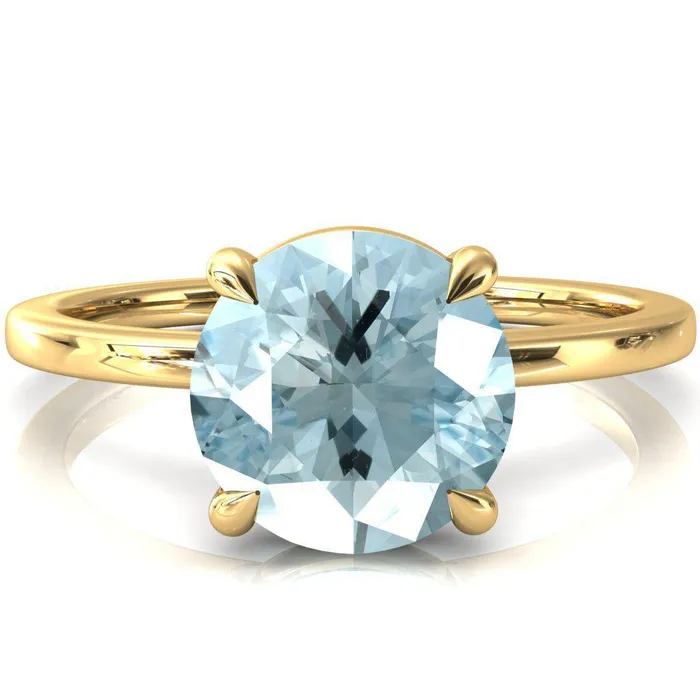 Fire Brilliance Rings Lyla Round Aqua Blue Spinel 4 Claw Prong Single Rail Solitaire Ring