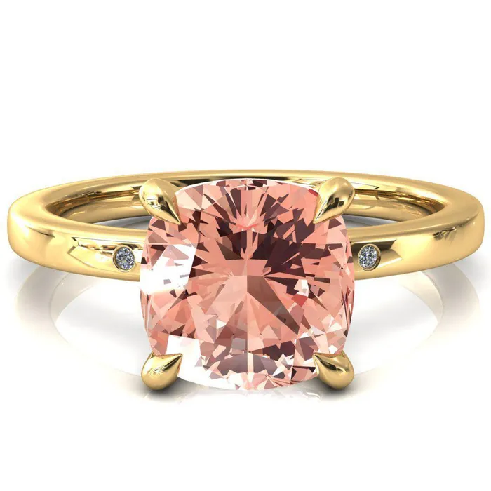 Fire Brilliance Rings Maise Cushion Champagne Sapphire 4 Prong Diamond Accent Engagement Ring
