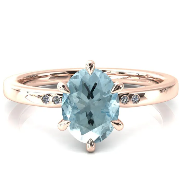 Fire Brilliance Rings Maise Oval Aqua Blue Spinel 6 Prong Diamond Accent Engagement Ring