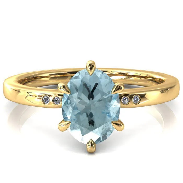 Fire Brilliance Rings Maise Oval Aqua Blue Spinel 6 Prong Diamond Accent Engagement Ring