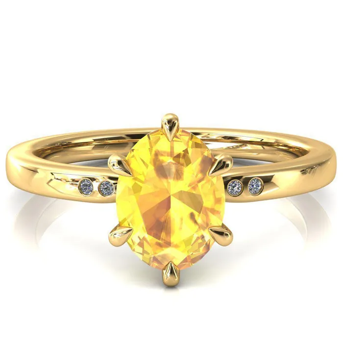 Fire Brilliance Rings Maise Oval Yellow Sapphire 6 Prong Diamond Accent Engagement Ring