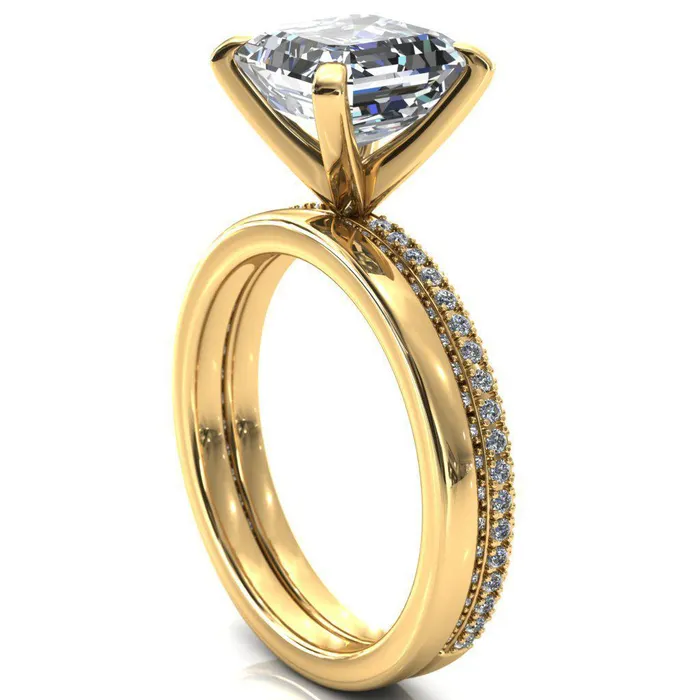 Fire Brilliance Rings Mariyah Asscher Moissanite 4 Prong 34 Eternity 3 Sided Diamond Shank Engagement Ring