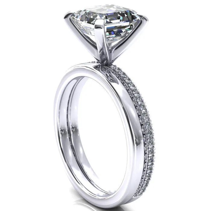 Fire Brilliance Rings Mariyah Asscher Moissanite 4 Prong 34 Eternity 3 Sided Diamond Shank Engagement Ring