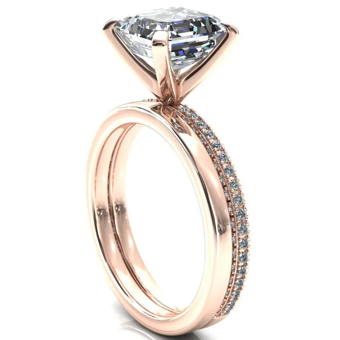 Fire Brilliance Rings Mariyah Asscher Moissanite 4 Prong 34 Eternity 3 Sided Diamond Shank Engagement Ring