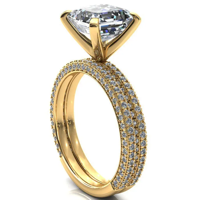 Fire Brilliance Rings Mariyah Asscher Moissanite 4 Prong 34 Eternity 3 Sided Diamond Shank Engagement Ring
