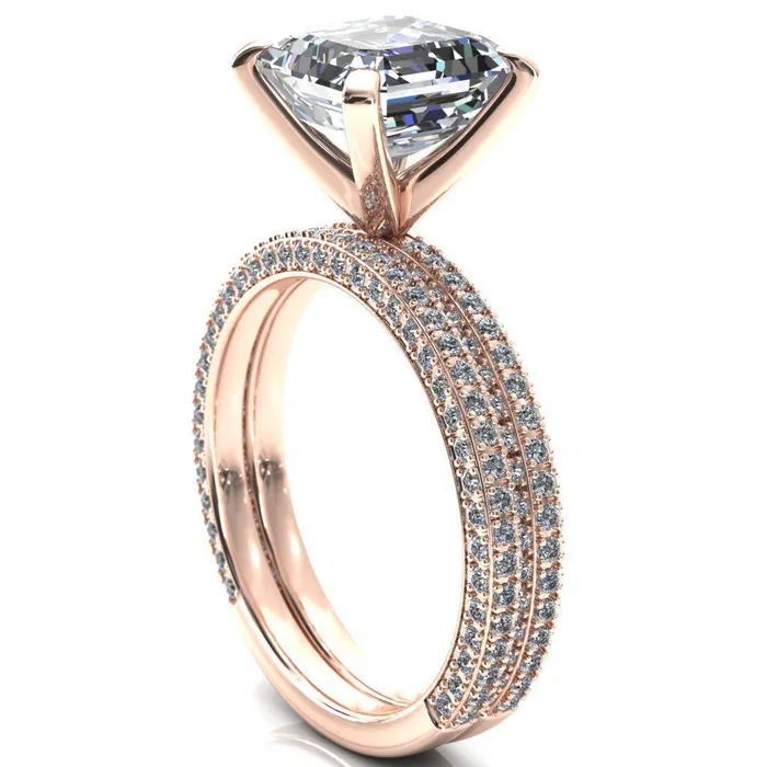 Fire Brilliance Rings Mariyah Asscher Moissanite 4 Prong 34 Eternity 3 Sided Diamond Shank Engagement Ring