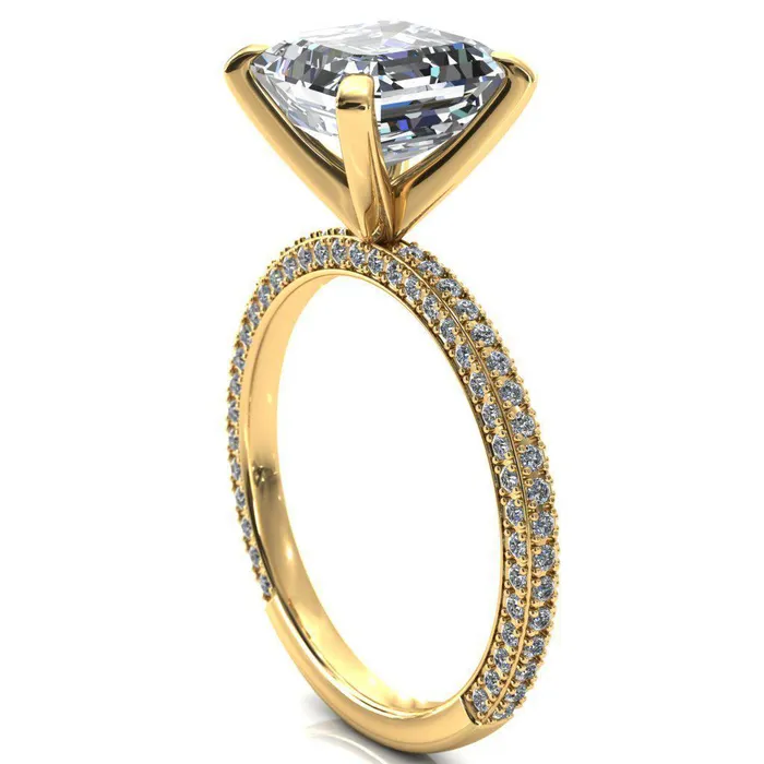 Fire Brilliance Rings Mariyah Asscher Moissanite 4 Prong 34 Eternity 3 Sided Diamond Shank Engagement Ring