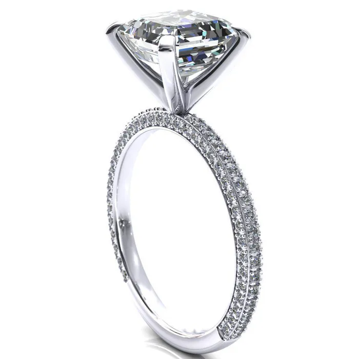 Fire Brilliance Rings Mariyah Asscher Moissanite 4 Prong 34 Eternity 3 Sided Diamond Shank Engagement Ring