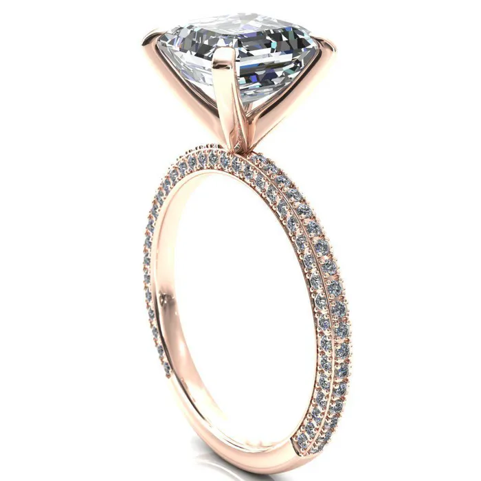 Fire Brilliance Rings Mariyah Asscher Moissanite 4 Prong 34 Eternity 3 Sided Diamond Shank Engagement Ring