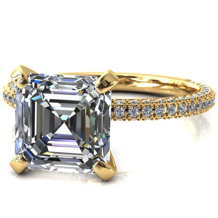 Fire Brilliance Rings Mariyah Asscher Moissanite 4 Prong 34 Eternity 3 Sided Diamond Shank Engagement Ring