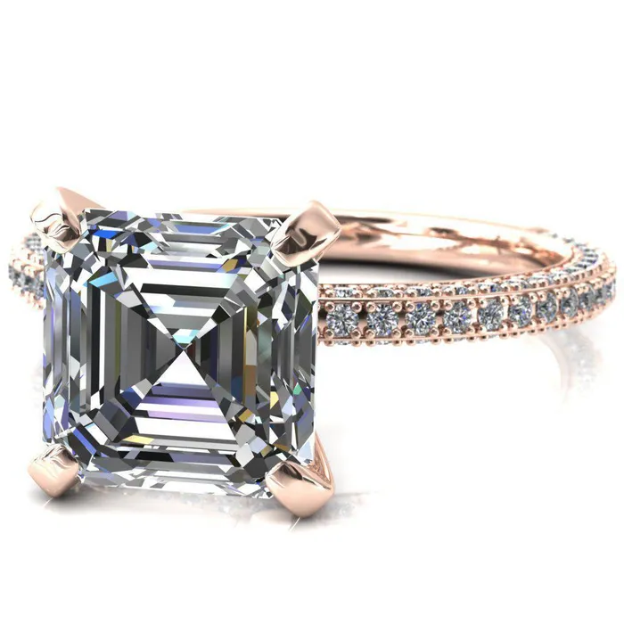 Fire Brilliance Rings Mariyah Asscher Moissanite 4 Prong 34 Eternity 3 Sided Diamond Shank Engagement Ring