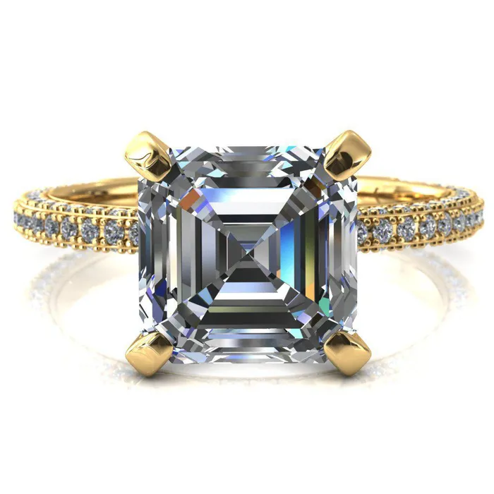 Fire Brilliance Rings Mariyah Asscher Moissanite 4 Prong 34 Eternity 3 Sided Diamond Shank Engagement Ring
