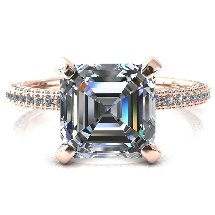 Fire Brilliance Rings Mariyah Asscher Moissanite 4 Prong 34 Eternity 3 Sided Diamond Shank Engagement Ring