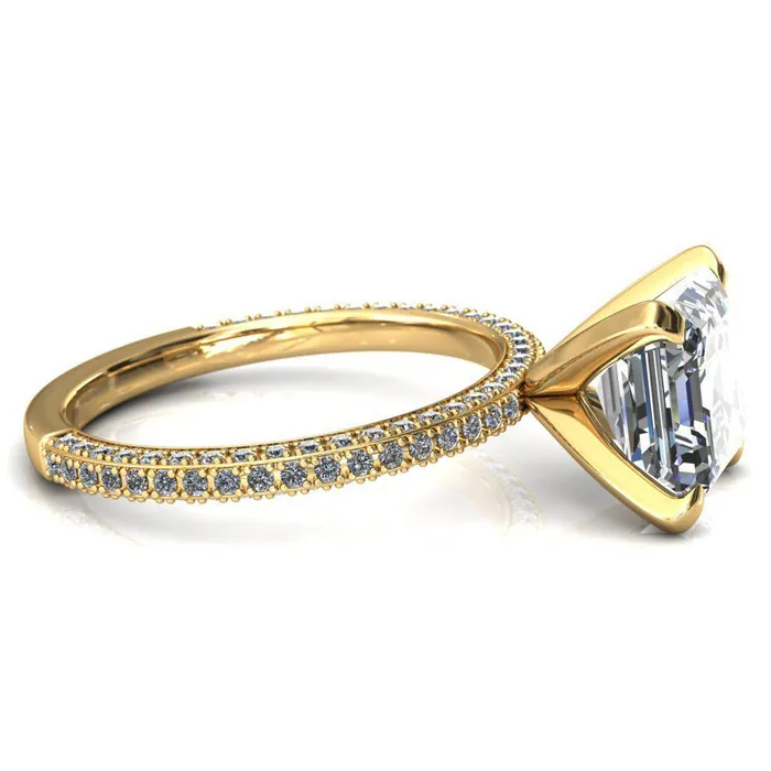 Fire Brilliance Rings Mariyah Asscher Moissanite 4 Prong 34 Eternity 3 Sided Diamond Shank Engagement Ring